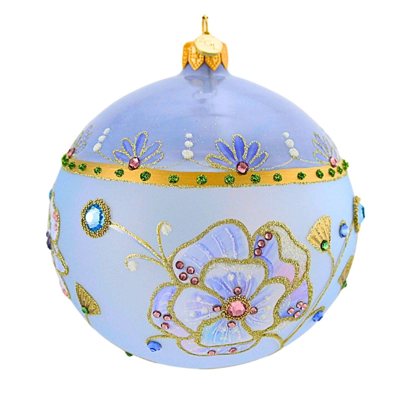 Glitter Lab 5.0 Inch Sky Blue Meadow Ball Christmas Tree Ornament , Multi Seasonal Decor Christmas European Flower